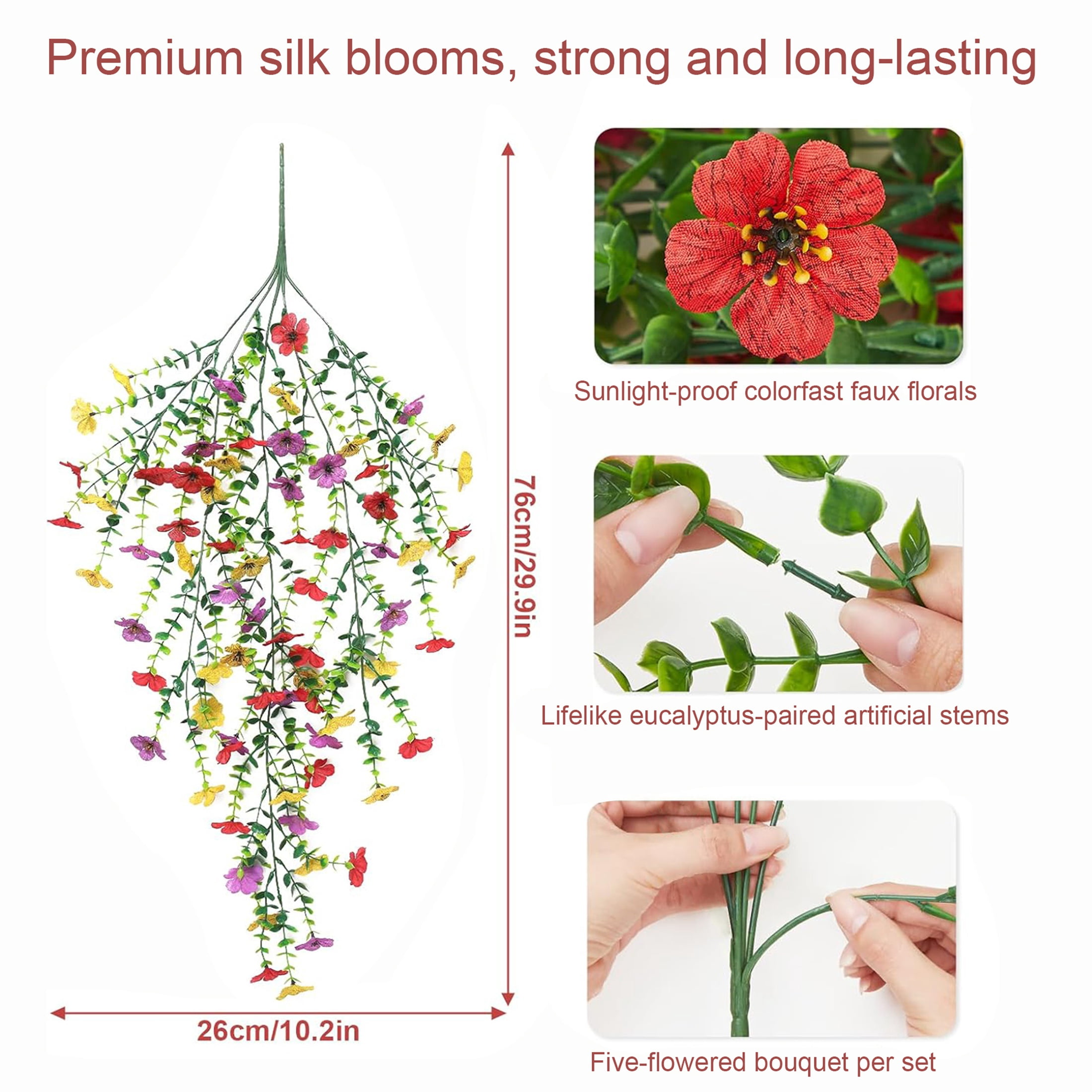 VVYXX 6 Pcs Artificial Hanging Flowers Outdoor Summer Fall Decor UV Resistant Fake Flower Plant Outside Garden Porch Patio Wedding Decor,Multicolor