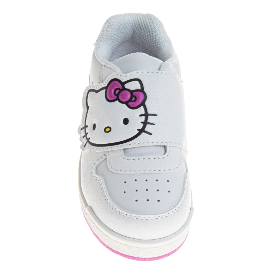 Hello Kitty Girls Hook And Loop Casual Sneakers. (Toddler Little Kids), Color: White Pink, Size: 7