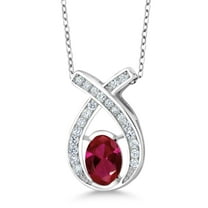 Gem Stone King 925 Sterling Silver Red Created Ruby Pendant Necklace for Women | 1.68 Cttw | Oval 8X6MM | with 18 inch Chain