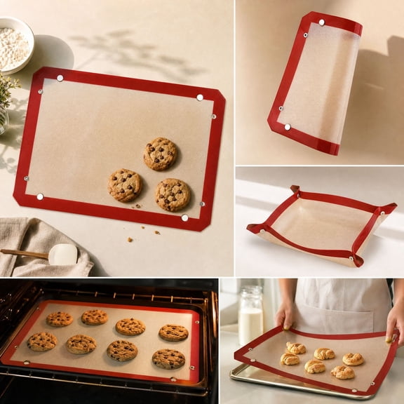 Silicone Baking Mats for Oven, Locking Dials Silicone Fiber Baking Mat, Nonstick Reusable Heat Resistant Baking Sheet Corners Snap Together to Form Leakproof Oven Liner