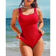 thumbnail image 4 of Charmo Womens Ribbed One Piece Swimsuits Scalloped Monokini Bathing Suits, 4 of 6