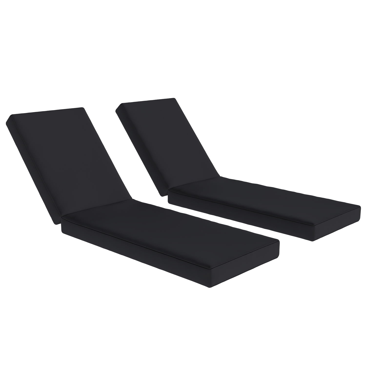 BaPiPro Black 2-Pack Outdoor Chaise Lounge Cushions, Waterproof Patio Lounge Chair Pad with High-Density Foam, Removable Cover & Secure Ties for Poolside, Garden & Patio