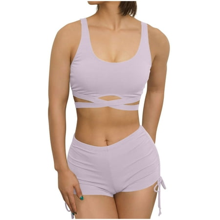 Arnsht Womens Two Piece Swimsuits Soft Comfortable Bikini High Waisted Bottom Tummy Control Bathing Suits Fashion Solid Color Swimwear Purple S
