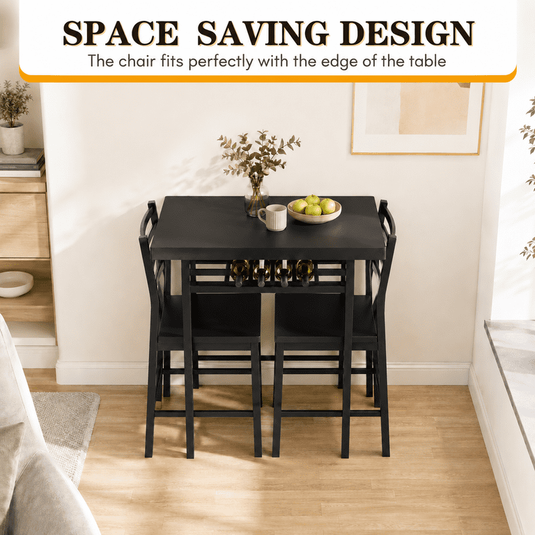 Lacoo 3 Piece Dining Table Set for 2, Small Kitchen Table and 2 Chairs, Space Saving Dining Room Table Set for Apartment, Breakfast Nook, Black