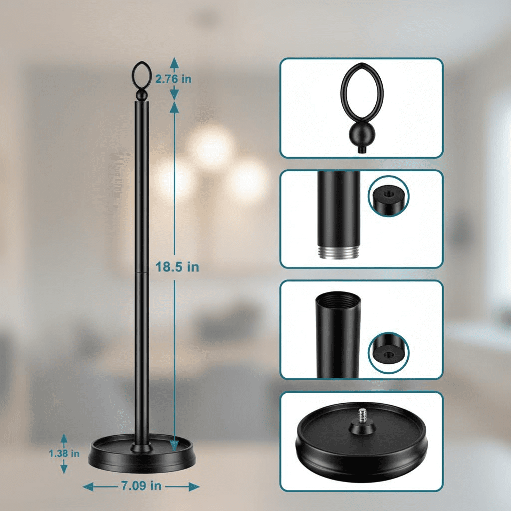 Heavy-Duty Freestanding Toilet Paper Holder with Spare Roll Storage, 22.5" Bathroom Organizer Stand in Matte Black Finish