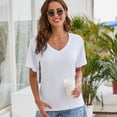thumbnail image 5 of Women Casual V-Neck Short Sleeve Basic Jersey T-Shirt Tops Slim Fit, 5 of 9