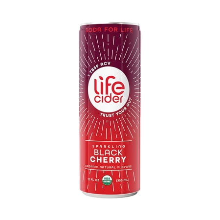 Life Cider Sparkling Apple Cider Vinegar Drink, Black Cherry, Gut Balance, 12 fl oz Aluminum Can