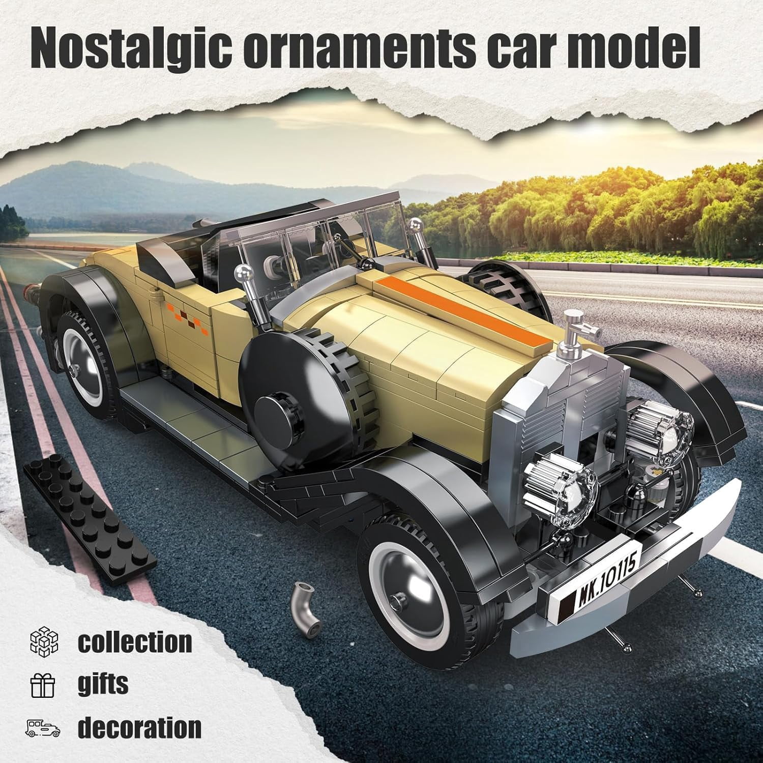 Classic Cars Building Kits, MOC Vintage Car Model Building Blocks Set, Gift for Age 14+/Adult Collections Enthusiasts(897+ Pieces, Static Version)