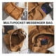 thumbnail image 3 of Bolso de hombro único Bolso bandolera de hombro estilo Tooling para hombres y mujeres, bolso de lona ins, bolso escolar para estudiantes, bolso de ocio de arte de gran capacidad para la calle, marrón, 3 of 8