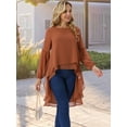 thumbnail image 5 of DARING DIVA Women's High Low Lantern Sleeve Round Neck Chiffon Blouse M Light Brown, 5 of 7