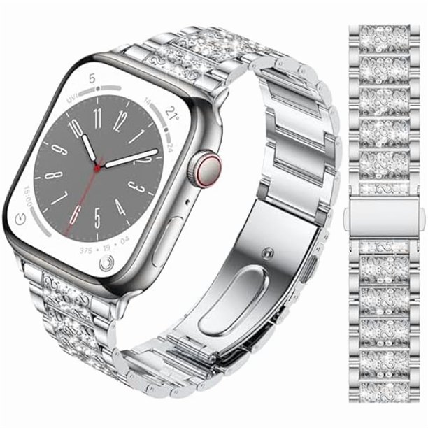 Chenchen Bling Diamond Strap compatible with Apple Watch Straps 38mm 40mm 41mm 42mm 44mm 45mm 46mm 49mm, Women Sparkling Diamond Metal Band for iWatch Series Ultra SE 11 10 9 8 7 6 5 4 3 2 1