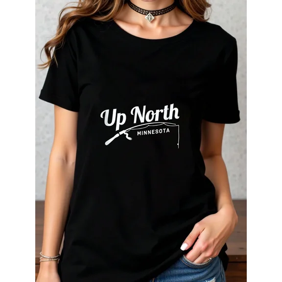 Up North Minnesota Fishing Enthusiast T-Shirt, Rustic Lake Life Graphic Tee for Outdoor Adventure, Comfortable Casual Angler Apparel Top