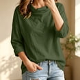 thumbnail image 2 of Womens Cowl Neck Cotton Linen Tops Casual Trendy Lightweight Fall Long Sleeve Loose Fit Blouse Green 2XL, 2 of 8