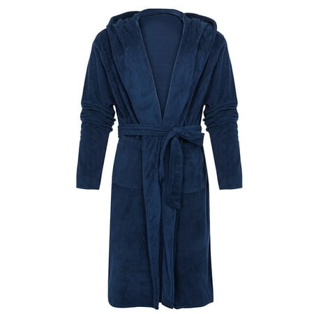 

Dadaria Satin Pajamas Women Winter Lengthened Shawl Bathrobe Long Sleeve Robe Hooded Coat Dark Blue S Women