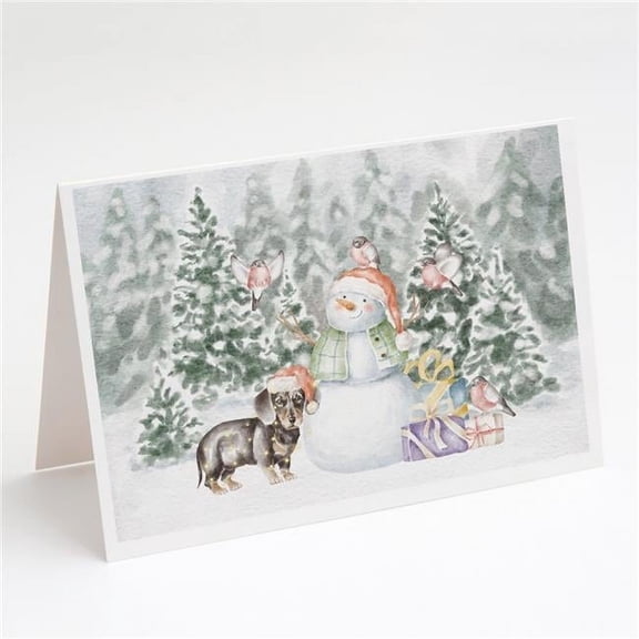 Dachshund Black and Tan Standing with Christmas Presents Greeting Cards and Envelopes Pack of 8 7 in x 5 in