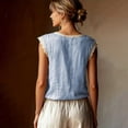 thumbnail image 4 of Women's Classic Loose Fit Solid Lace Trim Sleeveless Blouse with Round Neckline for Daily and Wear, M, Blue, 4 of 5