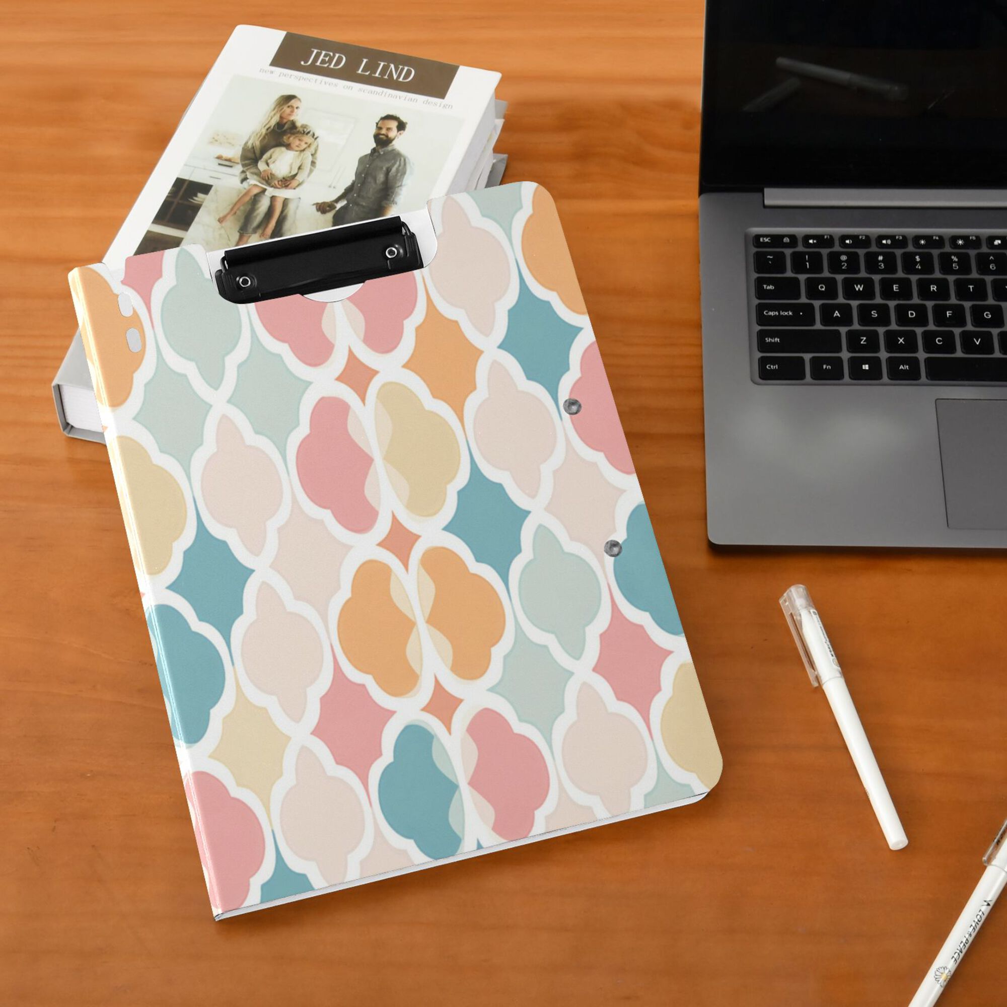 FORMRS A4 Clipboard Folder with Pen Holder Horizontal Foldable School Office Binder, Pink Abstract Pattern