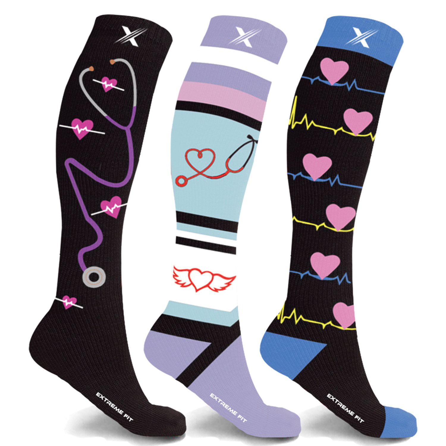 Best For Pregnancy And Travel Womens Knee High Socks Nurse Stethoscope Heartbeat Long Socks For Women 2 Pairs 