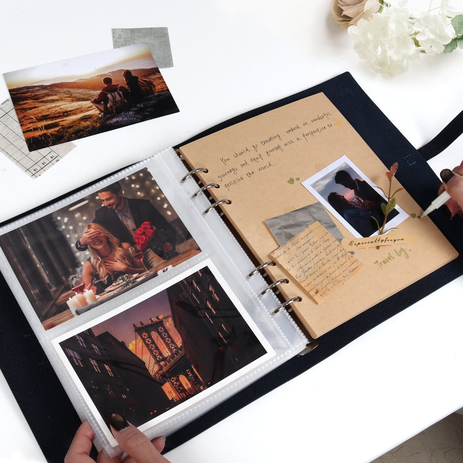 RECUTMS Photo Album Hold 4x6 200 Photos Thick Leather Cover Picture Album with 30 Writing Paper Scrapbook Memory Book Birthday Anniversary (Blue)