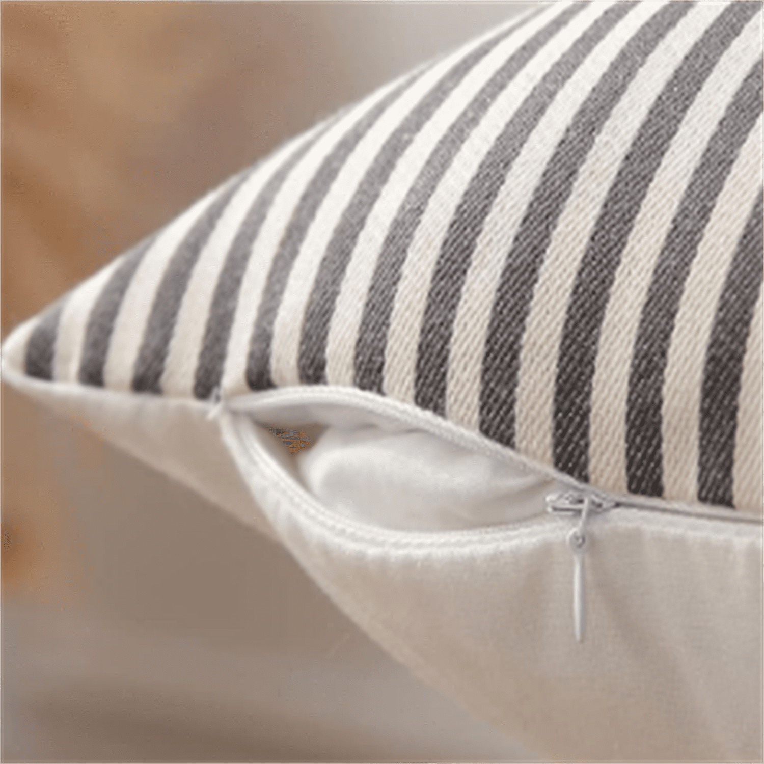 Set of 2 Faux Leather Throw Pillows 18x18 with Inserts, Boho Striped Farmhouse Outdoor Pillows, Decorative Accent Cushions for Couch, Patio & Living Room, Grey