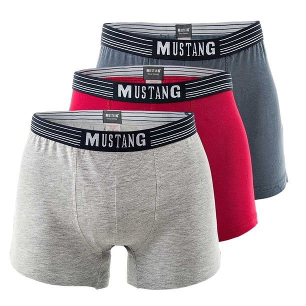 MUSTANG boxers hombre, pack de 3 - retro shorts, pantalones, true denim Azul/Gris/Rojo M (Medium)