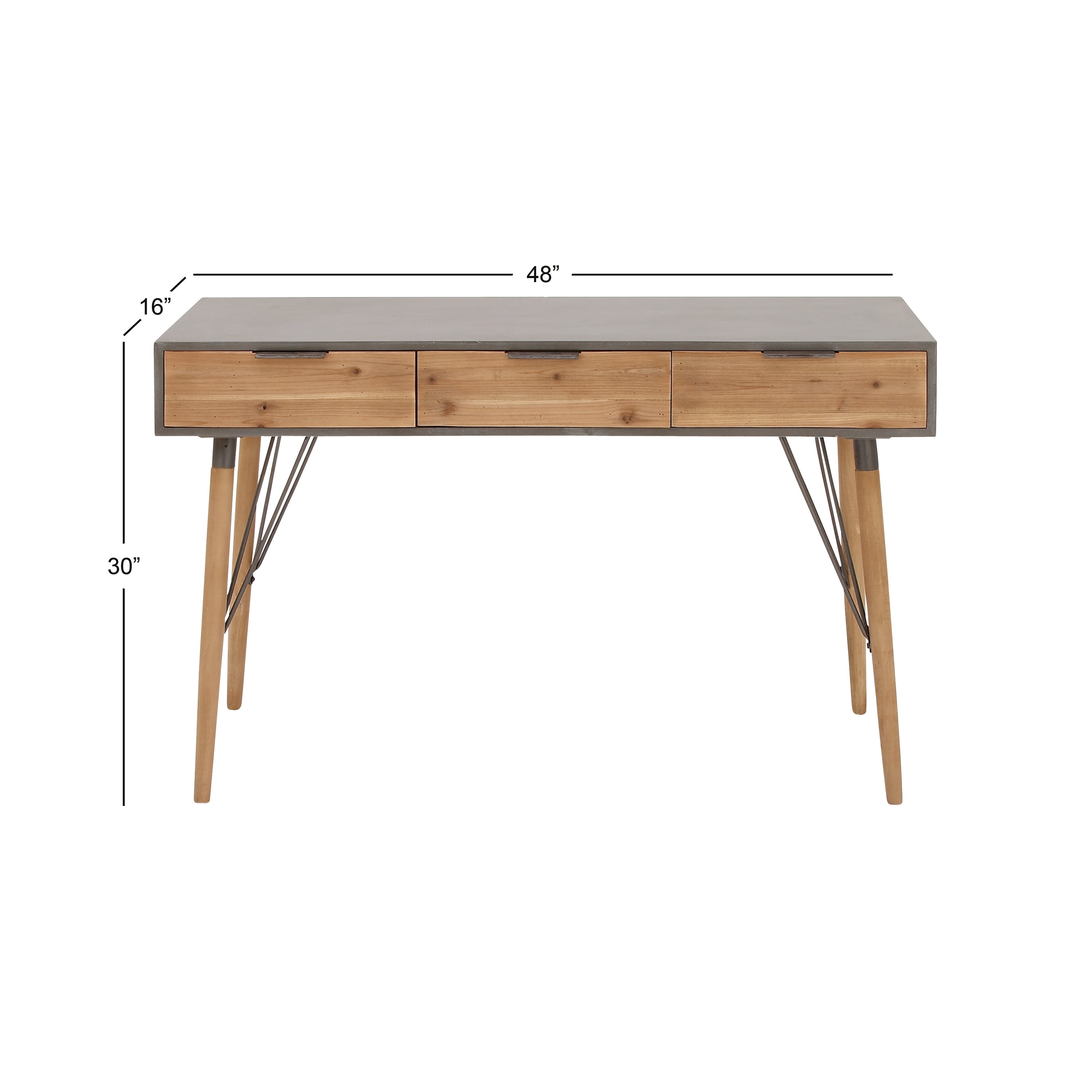 DecMode 48" x 30" Brown Wood 3 Drawers Console Table, 1-Piece