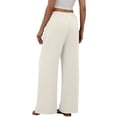 thumbnail image 5 of Flowy Palazzo Pants for Women with Pockets Casual Wide Leg Pants Lounge Cruise Beach Vacation Clothes Uncuffed Elastic Waist Boho Trousers, Beige, 30" Inseam, S, 5 of 7