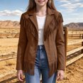 thumbnail image 2 of Kids Girls Toddler Fringe Suede Moto Jacket Long Sleeve Open Front Warm Cozy Windproof Western Utility Outerwear 11-12 Years, 2 of 9
