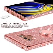 Galaxy Note 9 Case,For Samsung Galaxy Note 9 Cute Glitter Phone Case Kickstand Rhinestone Ring Stand Shock Proof Sparkly Clear Cover for Girls Women - Rose Gold