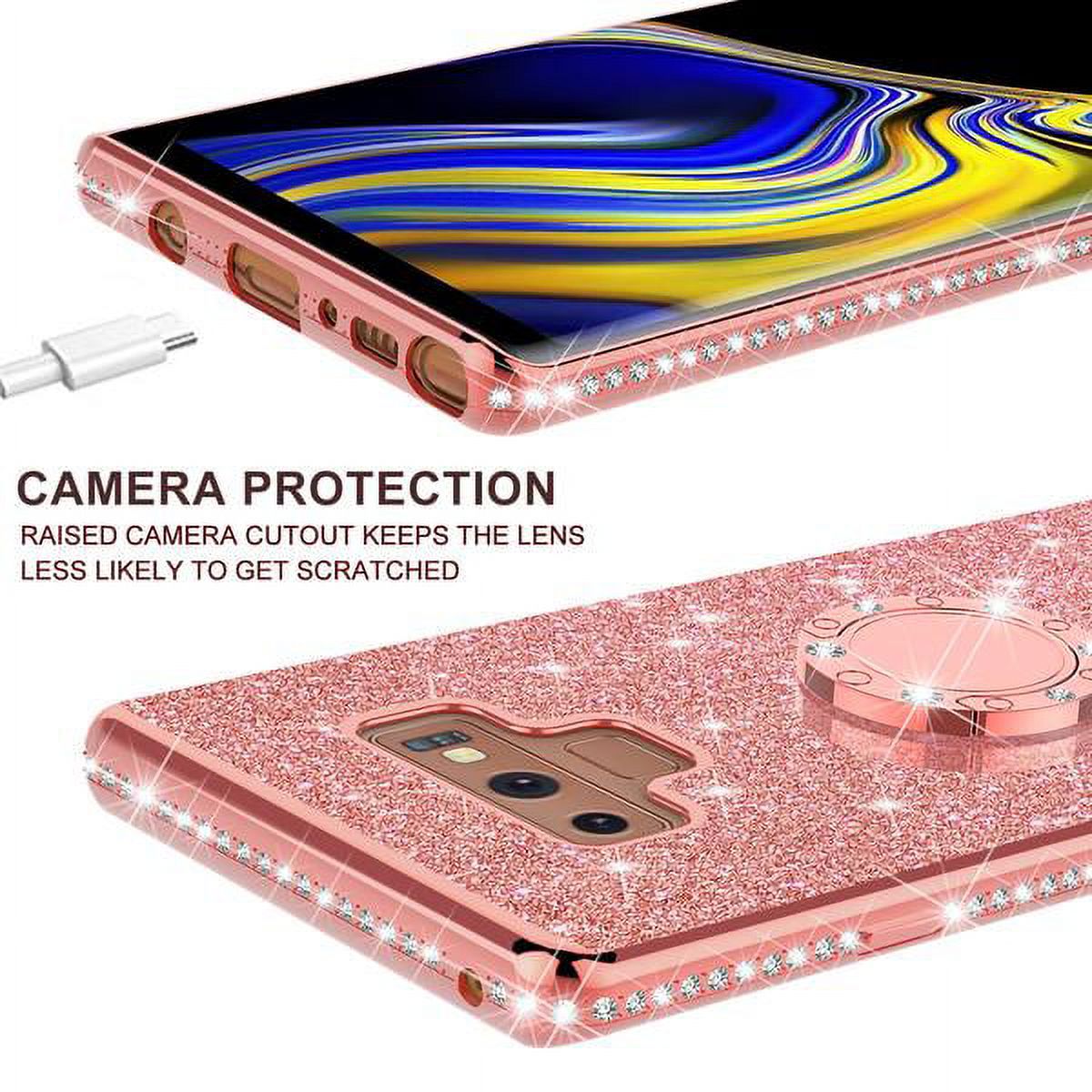 Uposao Cover Portafoglio Con Glitter Per Galaxy Note 10 Pro - Custodia A Libro In Pelle Con Chiusura Magnetica E Supporto, Rosa Brillante