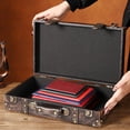 thumbnail image 2 of Sturdy Retro Wooden Suitcases Leather Cover Reinforced Edges Comfortable Grip Two Sizes Ideal for Travel and Storage, 2 of 8