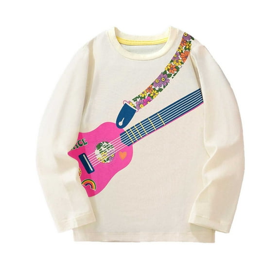 Kiijoy Toddler Girls Long Sleeve T-Shirt Guitar Print Pullover Sweatshirt, Sizes 2-3