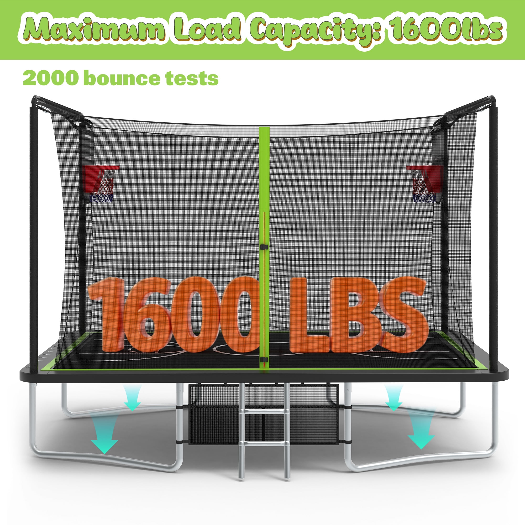 8 ×12FT Large Trampoline for Kids and Adults, SHINPT Outdoor trampoline with 2 Basketball Hoops, Big Trampoline with 360° Safety Net, Kids Trampoline Outdoor with Football Net with 1600LBS Capacity