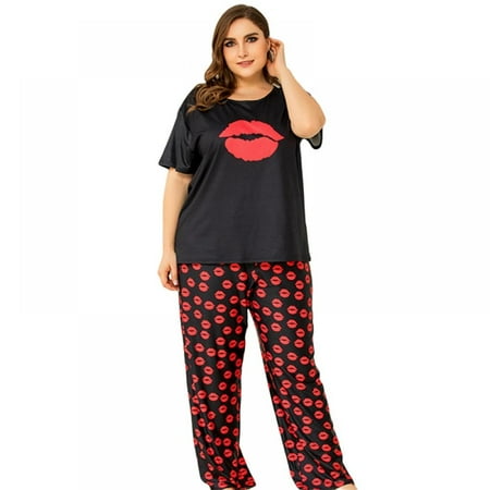 

Women’s Plus Size Pajama Set Short Sleeve Sleepwear Satin Nightwear Loungewear Sets with Pocket