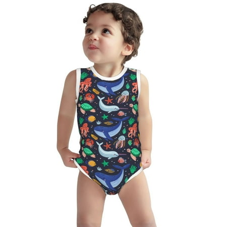 

Vsdgher The Underwater World Print Baby Unisex Baby Cotton Sleeveless Bodysuits Soft and velvety comfortable and breathable