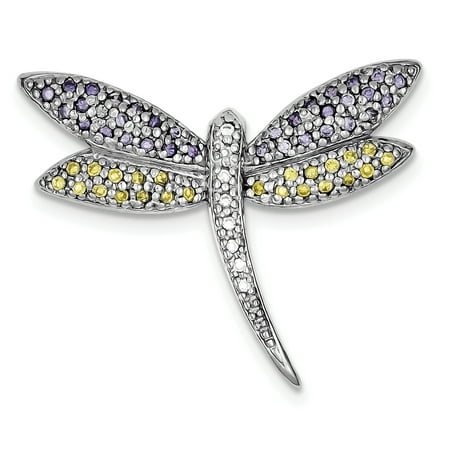 - 925 Sterling Silver Rhodium-plated Purple, Yellow & Clear Cubic Zirconia Dragonfly Pin