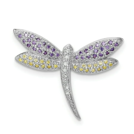- 925 Sterling Silver Rhodium-plated Purple, Yellow & Clear Cubic Zirconia Dragonfly Pin