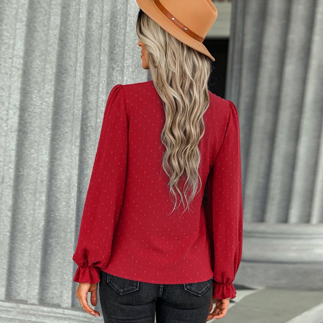 Top De Manga Larga Abullonada, Blusa Informal Cómoda Para Mujer Color Puro De Un Solo Pecho A La Moda Para Dama Para La Oficina Para La Escuela ANGGREK Otros