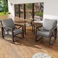 thumbnail image 3 of ECOPATIO Rocking Chair Bistro Set,3 Piece Outdoor Patio Furniture Set with 2 Rockers and 1 Metal Coffee Table with Thick Cushions for Porch,Backyard,Poolside,Grey, 3 of 7