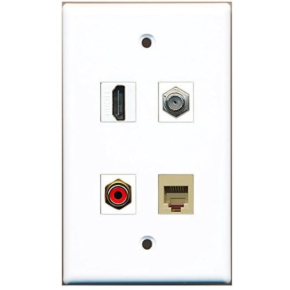 RiteAV - 1 Port HDMI 1 Port RCA Red 1 Port Coax Cable TV- F-Type 1 Port Phone RJ11 RJ12 Beige Wall Plate