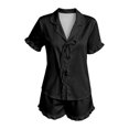 thumbnail image 4 of CONZONE Womens Pajamas Set Solid Color Short Sleeve Lace Up Tops and Shorts Loungewear Soft 2 Piece Pjs Set for Women, 4 of 4