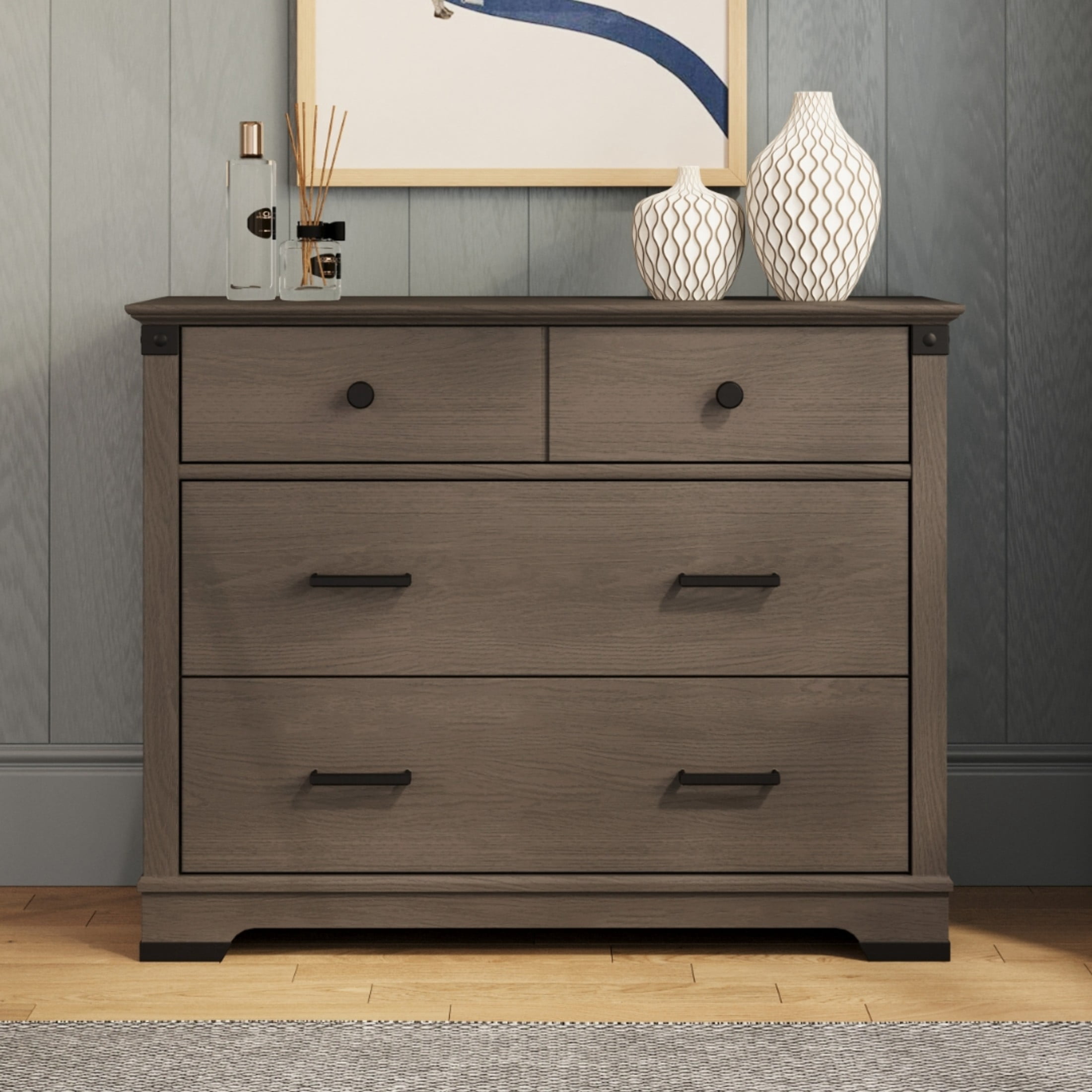 Child Craft Redmond Crib, Dresser & Chest Nursery Set, 4-in-1 Convertible Crib, Dapper Gray, 3-Piece