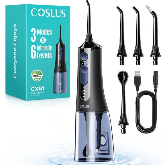 COSLUS CX51 Portable Water Flosser for Teeth,3 Modes 6 Intensity Professional Electric Water Dental Pick for Sensitive Gums, Braces for Travel Home
