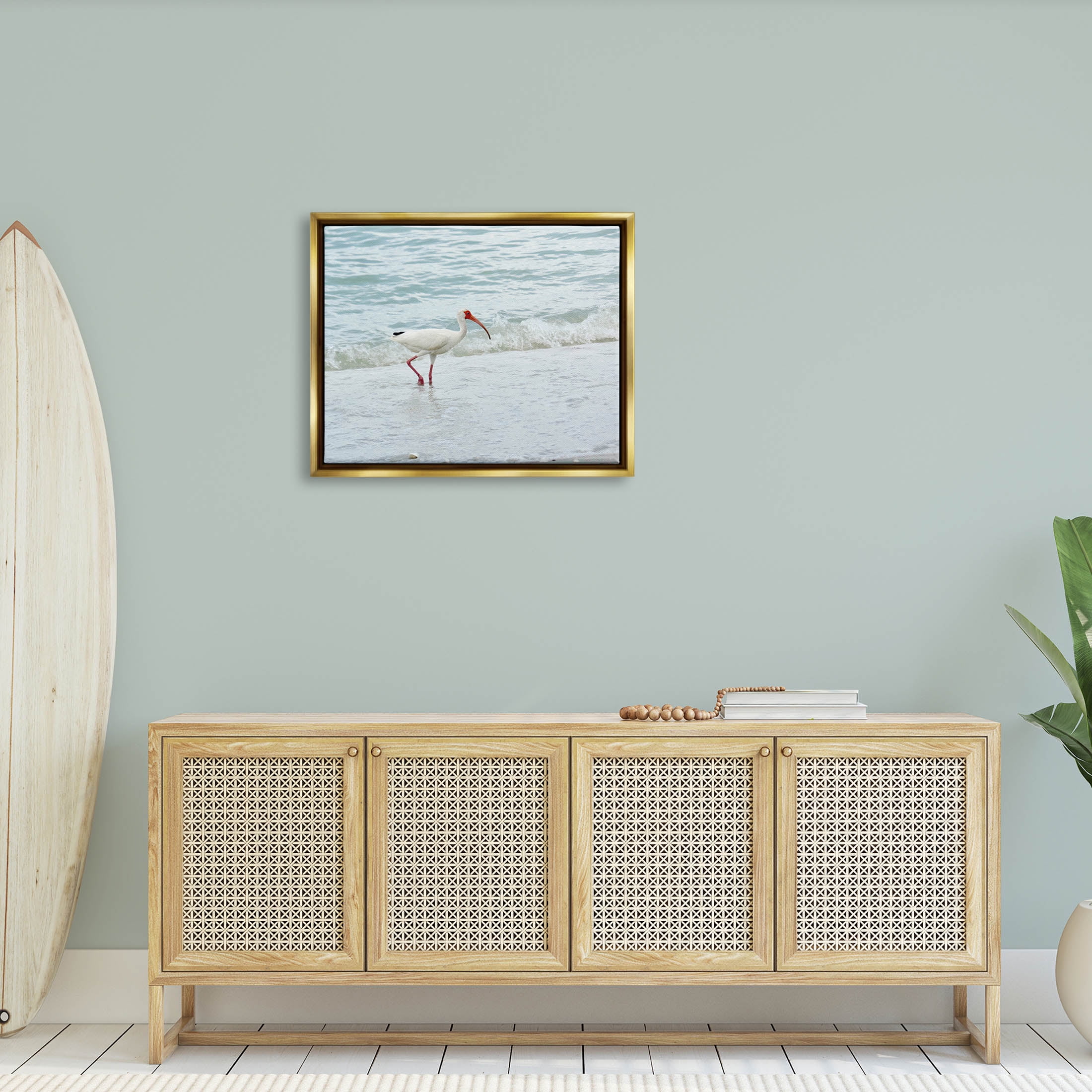 Bird Stepping Sea Waves Splash Animals & Insects Photograph Metallic Gold Framed Art Print Wall Art