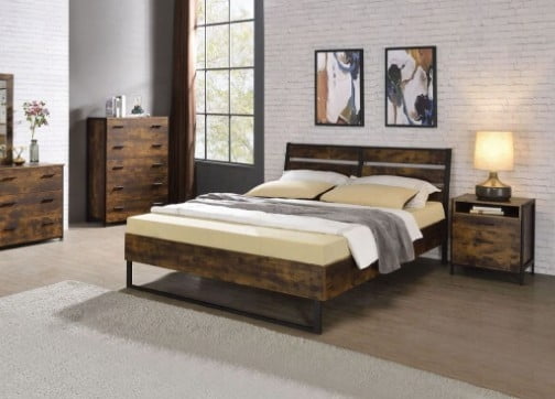 King Size composite wood & metal bed frame no box spring black for master bedroom