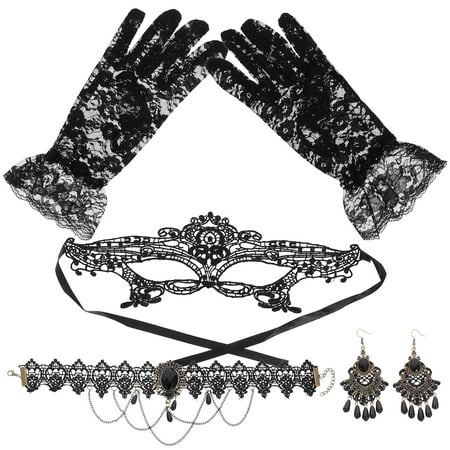

1 Set Lace Mask Gloves Necklace Earring Set Masquerade Mask Ladies Costume