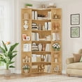thumbnail image 4 of Homfa 73.9” Tall Corner Bookcase, 6 Tier L-Shaped Large Display Bookshelf with Curved Edges for Living Room Home Office Study, Natural Wood Color, 4 of 7