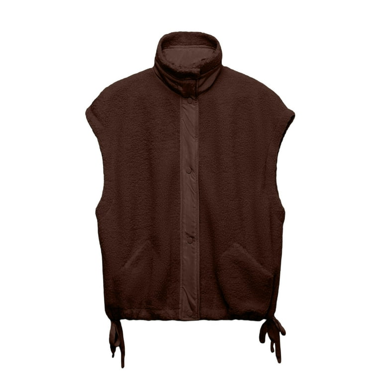 Dames Winter Shaggy Teddy Vest Pocket Korte Jas Lamswol Winter Mouwloos Fleece Button Down Solid Bovenkleding, roze, S