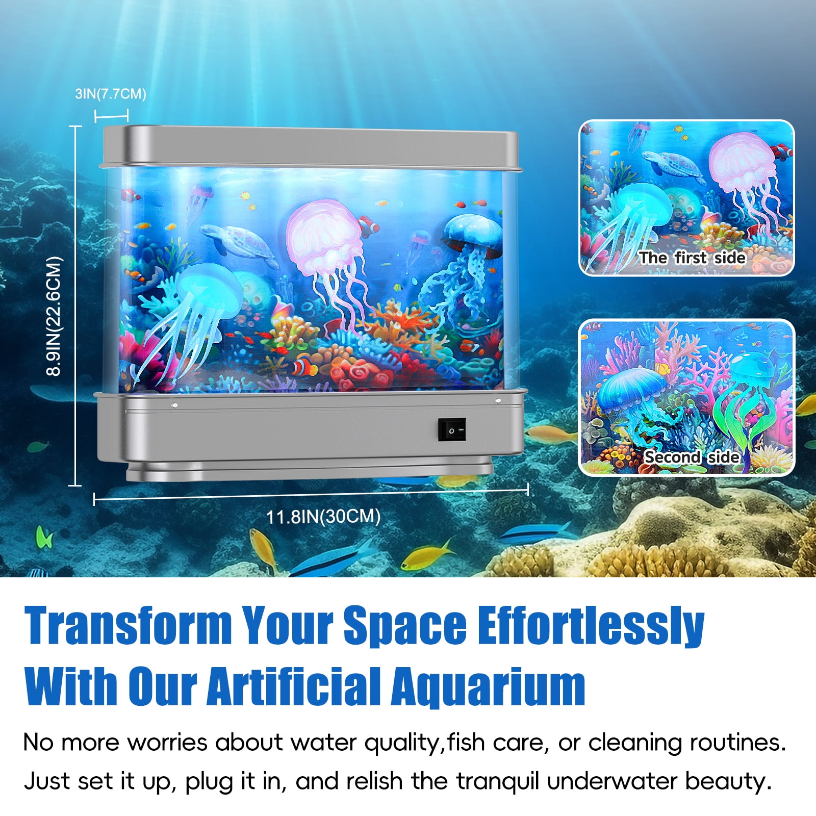 2BK Fake Fish Tank Mini Aquarium,Artificial Tropical Fish Decorative,Fake Aquarium Decorative Lamp,Aquarium Lights Motion Lamp Night Light with Moving Fish,Gift for Kids