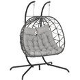thumbnail image 3 of LEGAHOME 2-Person Wicker Egg Chair, Double Rattan Egg Chair with Stand and Removable Cushion, Outdoor Indoor Swing Hammock Chair Hanging Basket Chair for Patio Balcony Porch, Light Gray, 3 of 9